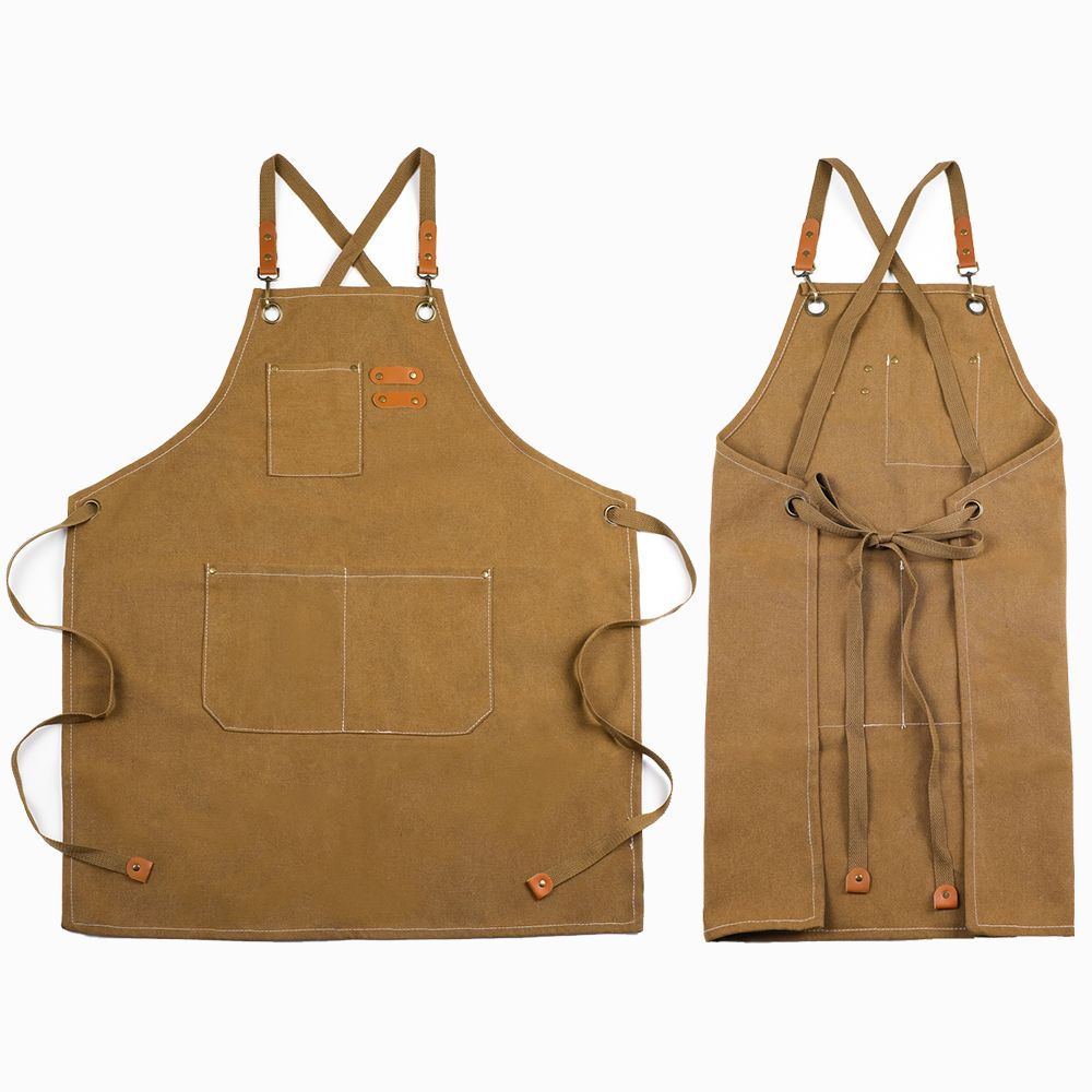 Xemussa Chef Aprons for Men Women with Large Pockets, Cotton Canvas Cross Back Heavy Duty Adjustable Work Apron, Size M to XXL