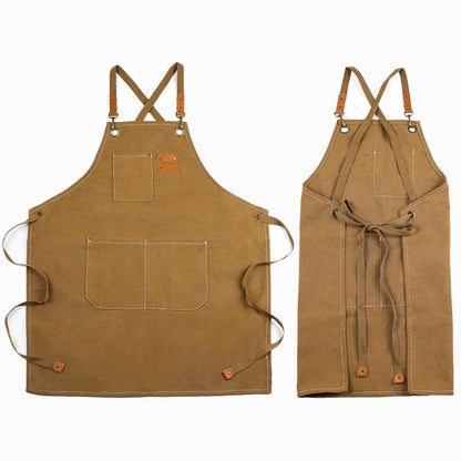 Xemussa Chef Aprons for Men Women with Large Pockets, Cotton Canvas Cross Back Heavy Duty Adjustable Work Apron, Size M to XXL