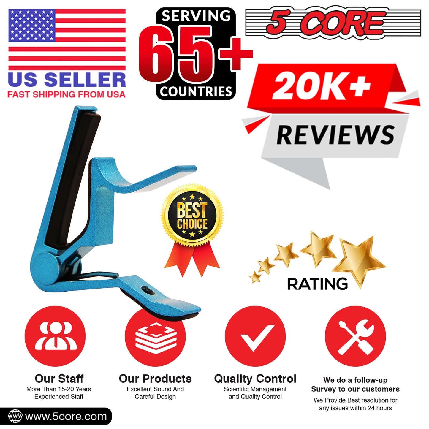 5Core Guitar Capo Acoustic Clip Guitar String Instrument Clamp Fret Electric Guitar Accessories Kapo Guitar Neck CAPO BLUE