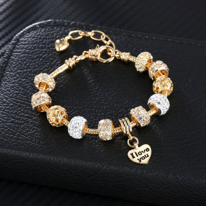 Heart Charm Bracelet with Extender Gold Plated Snake Chain Bracelets CZ Crystal Beads Charms Bracelets