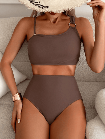 Women's minimalist asymmetrical split style quick drying bikini swimsuit