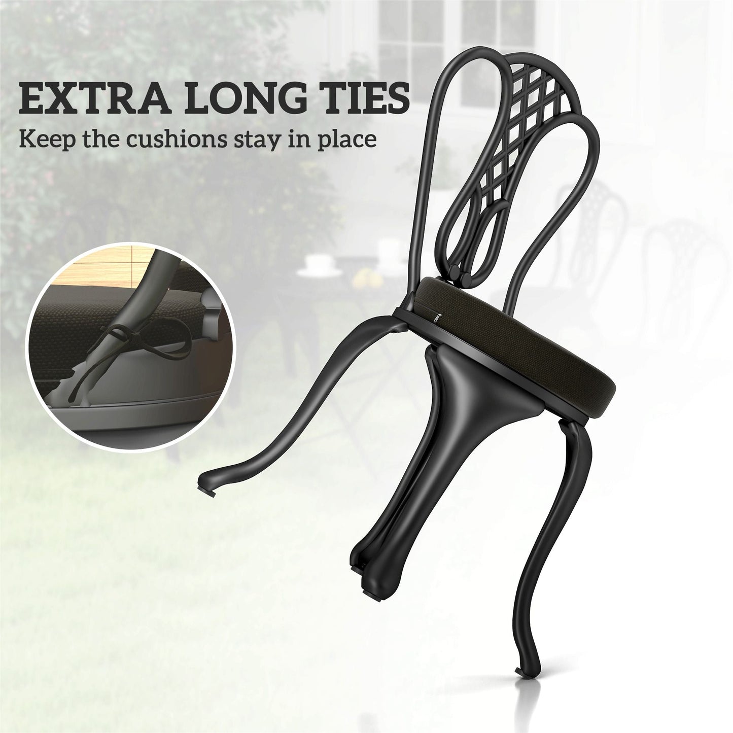 Patio Chair Cushions Set of 4 Round Seat Cushions for Dining Bistro Chairs Machine Washable, 15" x 15" x 3", Black