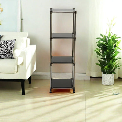 Korean Black 4-Tier Heavy Duty Stainless steel Storage Shelving Unit, 100lbs/shelf (49"H x 14.9"W x 13.7"D) for Indoor/Outdoor Organization , Modular Rack, Extremely Durabl