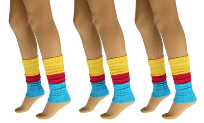 Leg Warmers for Women Colorful Cotton Knitted Leg Warmers 21 Inches 3 Pairs