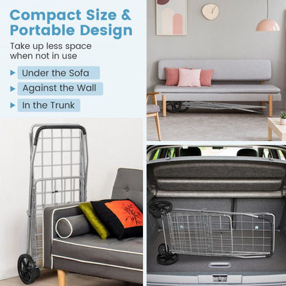 Folding Shopping Cart with Swiveling Wheels and Dual Storage Baskets