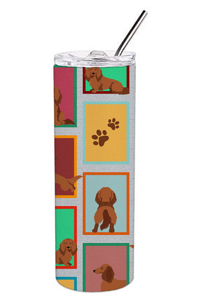Lots of Longhaired Red Dachshund Stainless Steel Skinny Tumbler Vacuum Double Walled Reusable Insulated Tumbler Travel Cup for Coffee Cocktails Gift with Lid, 20 oz