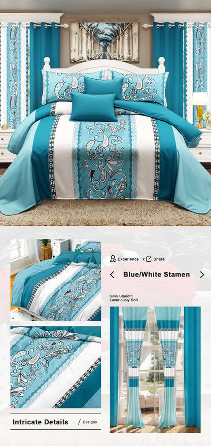 9 Piece in a Bag Thick Touch Bed Cover Curtain Set, Upgraded Luxury Bedspread Set, Bamboo microfiber All Season Bedding-Set For Home, RV Beding, Boys And Girls Gifts With Gift Bag