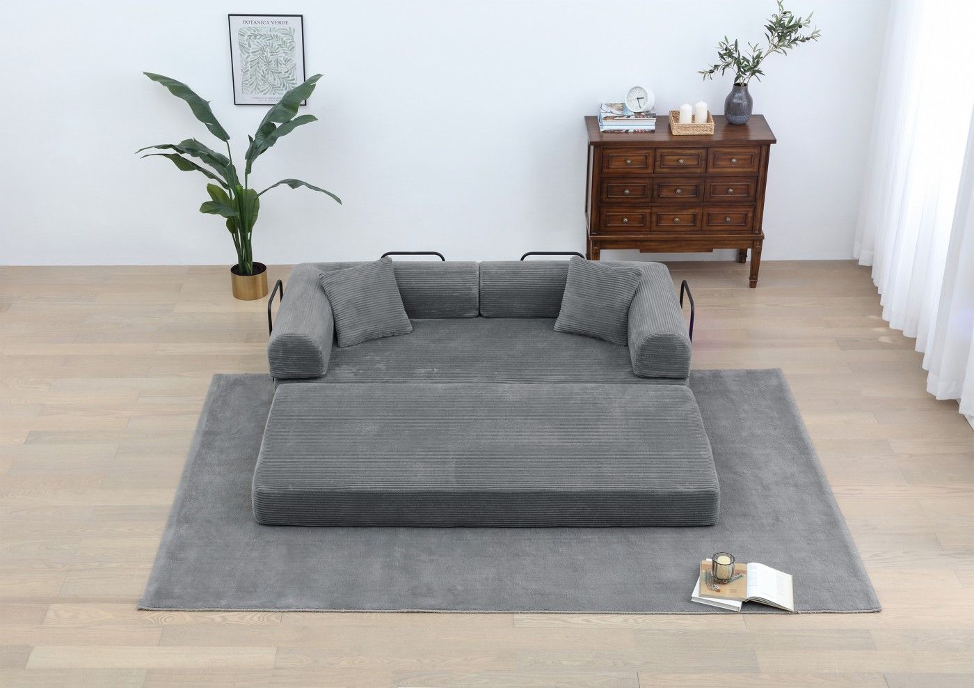 77.9'' Convertible Folding Sofa Bed – 4-in-1 Modular Floor Couch, Corduroy Small Cloud Couch, Compressed Foldable Sleeper Sofa, King Size Futon for Bedroom, Guest Room (Pink)