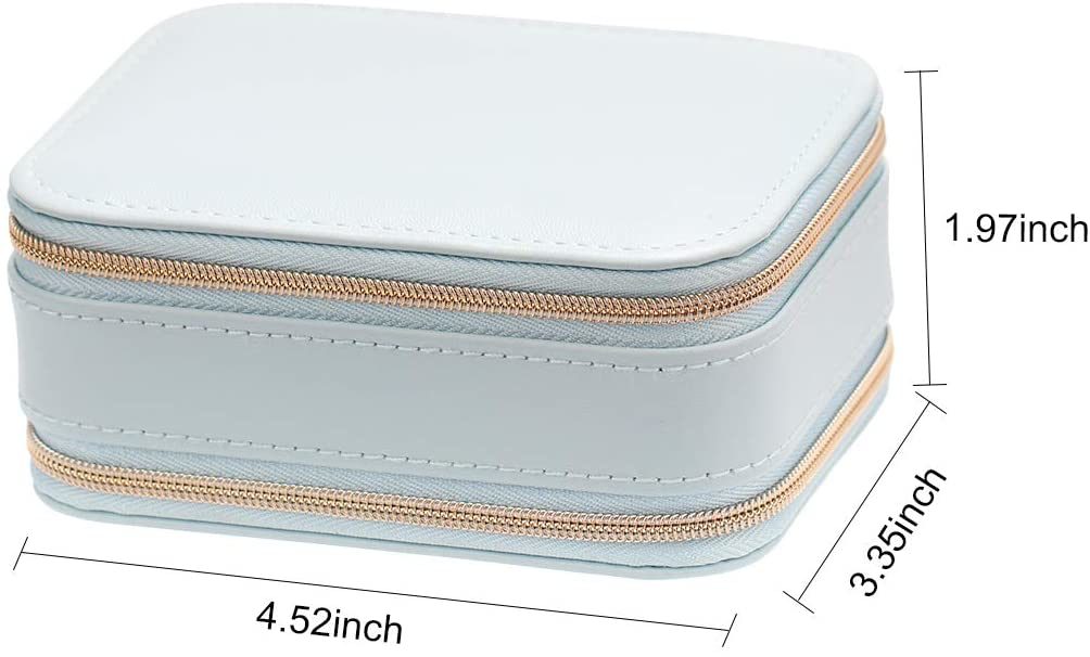 Jewelry Case with Double Zippers and Built-in Mirror Small Size PU Leather for Women and Girls Rings Earrings Necklace Organizer Jewelry Storage Box