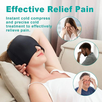 360° Migraine Relief Gel Hat - Hot Cold Therapy Pain Mask for Instant Relief & Pressure Release with Eye Masks Included
