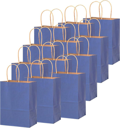 100PCS Gift Bag with Handles Bulk Kraft Deep Blue Paper Bags Multiple Uses (8.3"x3"x6"inch Small Size)
