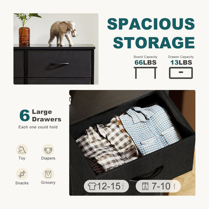 Dresser for Bedroom 6 Drawers Wide Fabric Storage Units Chest of Drawers for Bedroom with Metal Frame and Wooden Top for TV