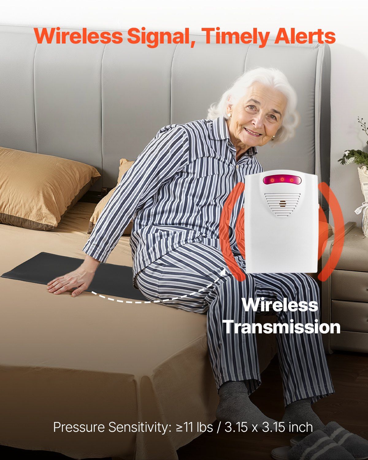 Wireless Bed Alarm System for Elderly - 14x30 Inch Safety Pad with Pager for Home & Hospital Fall Prevention