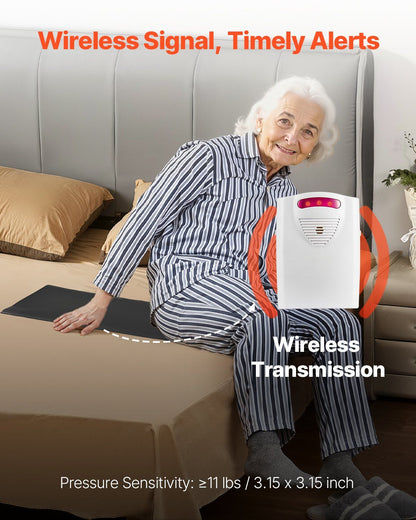 Wireless Bed Alarm System for Elderly - 14x30 Inch Safety Pad with Pager for Home & Hospital Fall Prevention