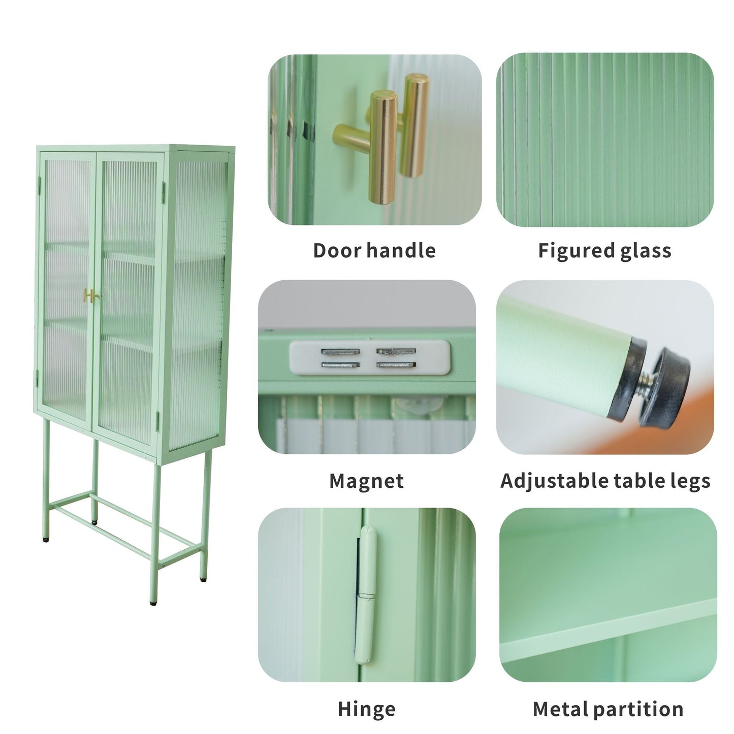 Modern Solid Color Matte Glass Storage Cabinet with Adjustable Shelves