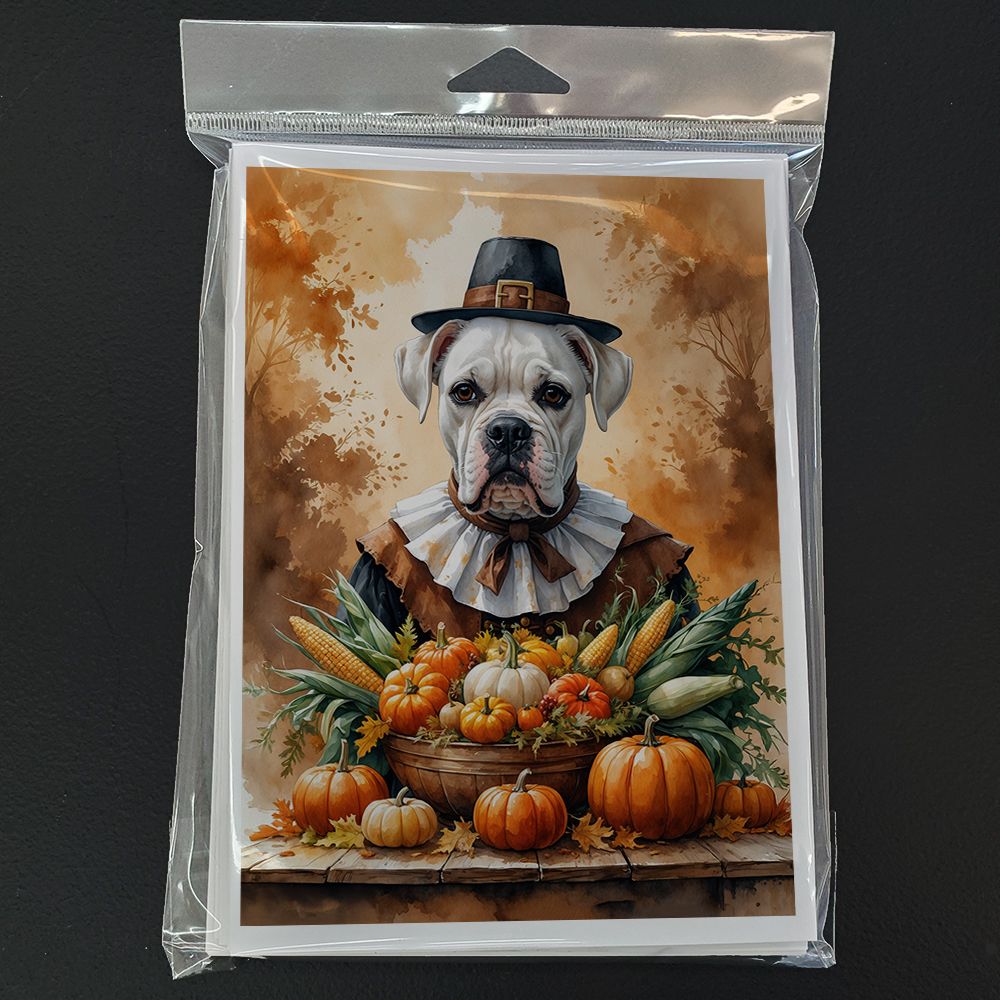 White Boxer Thanksgiving Greeting Cards Pack of 8 Blank Cards with Envelopes Whimsical A7 Size 5x7