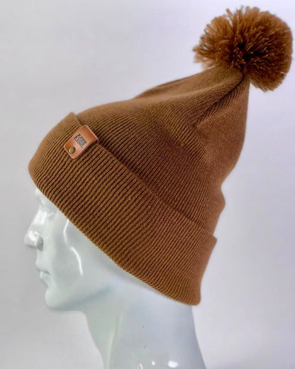 HAAKWEAR Pom Pom Beanie - Made in USA- Camel Brown