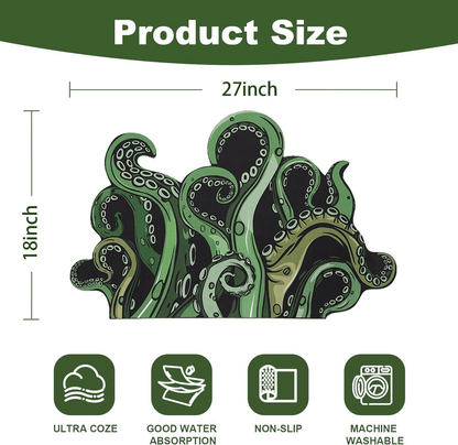Green And Purple Cthulhu Rugs Water Absorbent Bath Mat Octopus Anime Rug Graphic Gothic Bathroom Rugs Fantasy Decorate, Non Slip Backing, Unique Gift & Decor for Gamers, 27x18 in