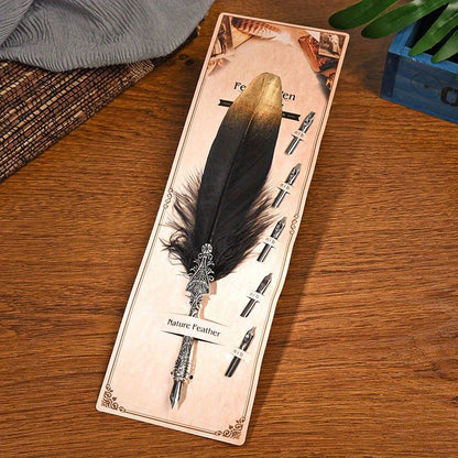 European And American Retro Feather Pen Dipping Pen Enterprise Business Gift Birthday Stainless Steel Signature Pen Teacher Gift Birthday Gift