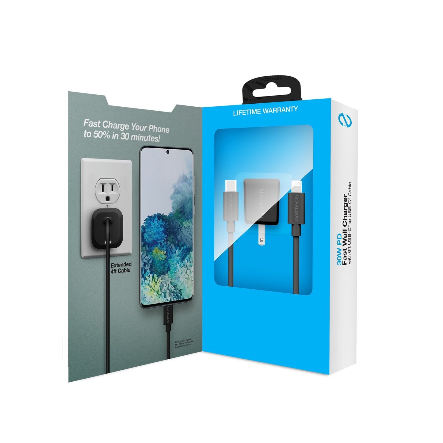 Naztech 30W PD Wall Charger + USB-C to USB-C Cable 6ft