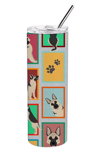 Lots of Black and Silver German Shepherd Stainless Steel Skinny Tumbler Vacuum Double Walled Reusable Insulated Tumbler Travel Cup for Coffee Cocktails Gift with Lid, 20 oz
