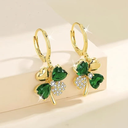 Creative Elegant Trendy Alloy Shamrock Pendant Earrings Gold Plated Decorative Accessories For Holiday Party Girls Accessories