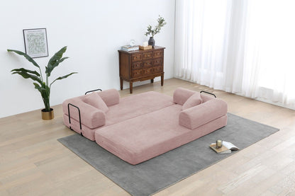 77.9'' Convertible Folding Sofa Bed – 4-in-1 Modular Floor Couch, Corduroy Small Cloud Couch, Compressed Foldable Sleeper Sofa, King Size Futon for Bedroom, Guest Room (Pink)