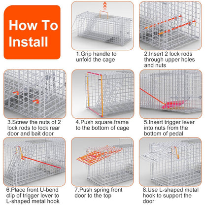 25.59Inch Live Humane Animal Trap Cage Heavy Duty Folding Catch And Release Rodent Cage For Rabbit Squirrel Possum Skunk Kitten Raccoon And More GPCT5437