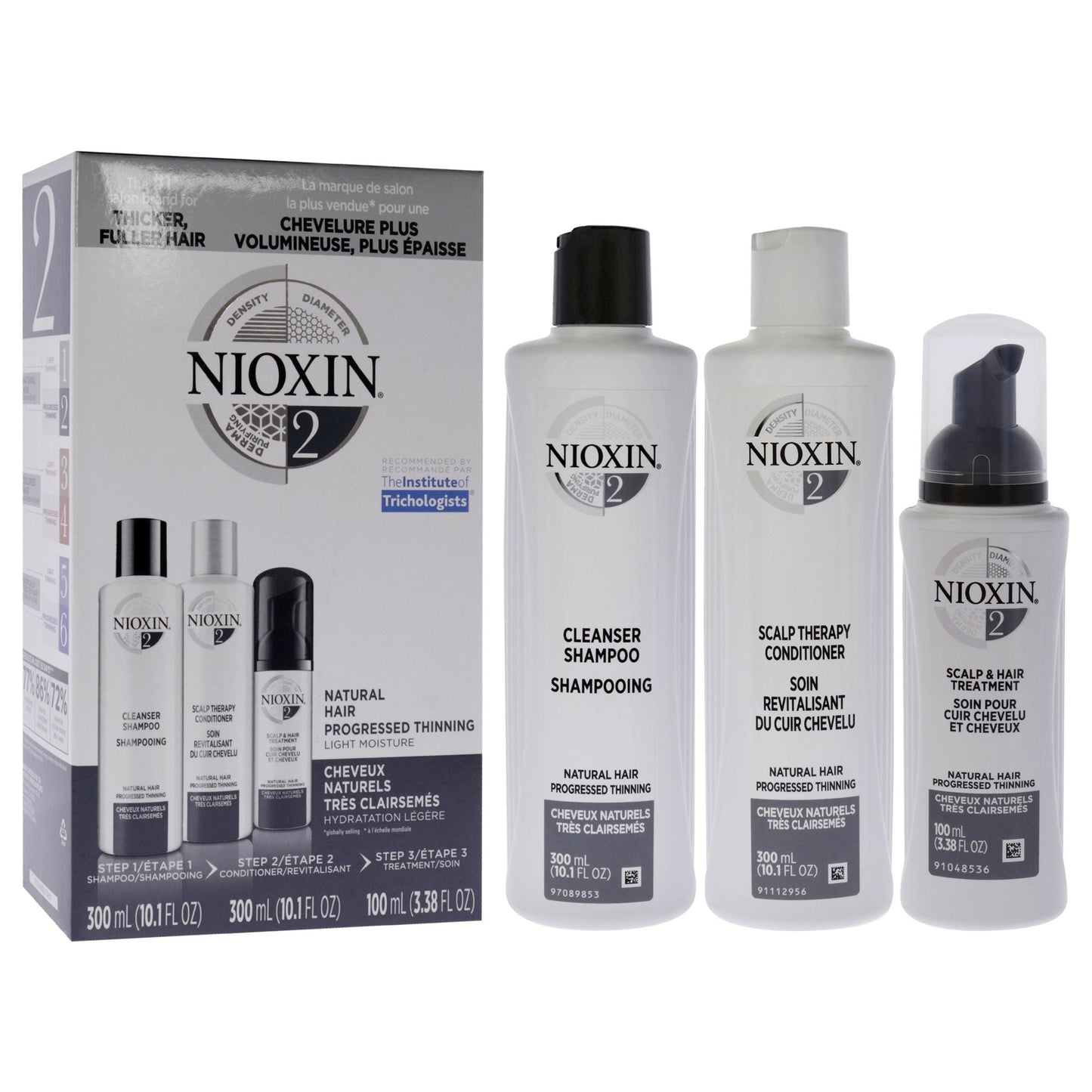 Nioxin System 2 Complete Hair Care Kit for Unisex - Cleanser, Conditioner & Scalp Treatment 3 Piece Set