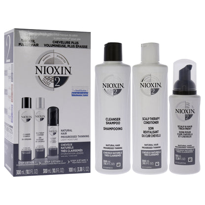 Nioxin System 2 Complete Hair Care Kit for Unisex - Cleanser, Conditioner & Scalp Treatment 3 Piece Set