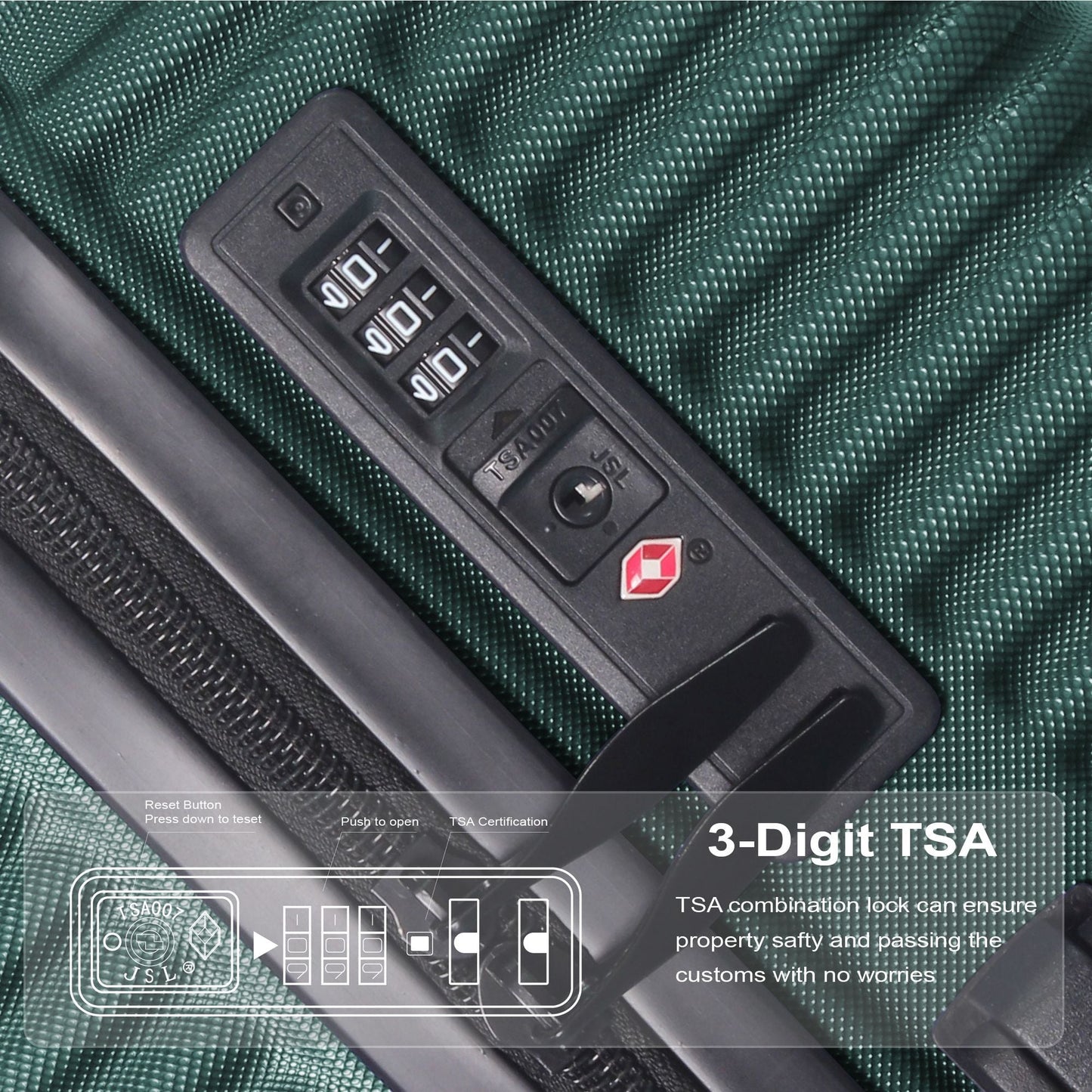 Luggage Sets ABS Hardshell 3pcs Luggage, Lightweight Durable Suitcase sets Spinner Wheels Suitcase with TSA Lock 20''24''28'' Available(Dark Green)