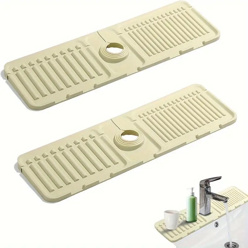 2Pcs Kitchen Sink Splash Guard - Silicone Faucet Handle Drip Catcher Tray Behind Faucet, Kitchen Gadgets Sink Accessories for Kitchen Counter and Bathroom
