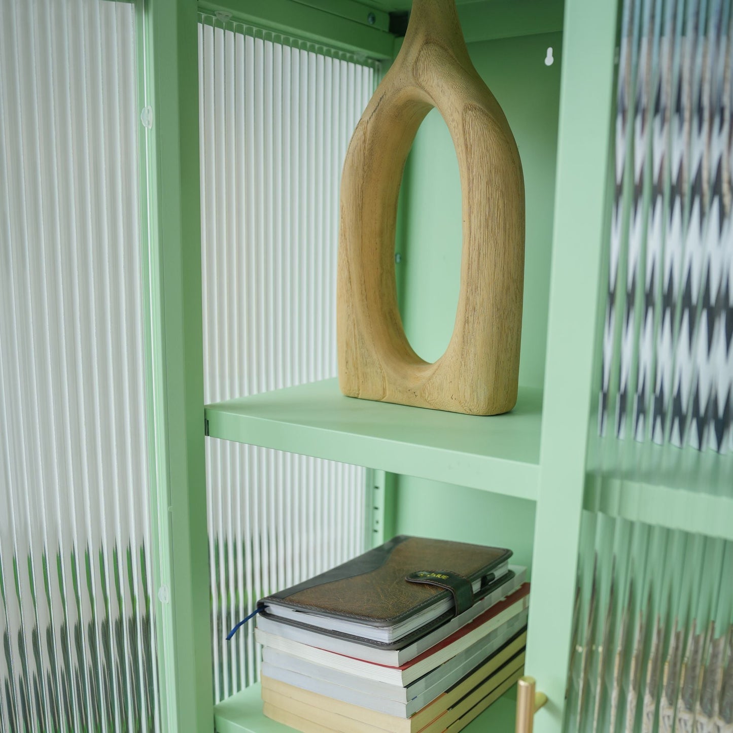 Modern Solid Color Matte Glass Storage Cabinet with Adjustable Shelves