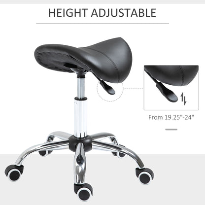 Adjustable Elegance: Hydraulic Salon Stool, Rolling Swivel Saddle Chair, PU Leather Beauty Seat for Spa, Black Finish