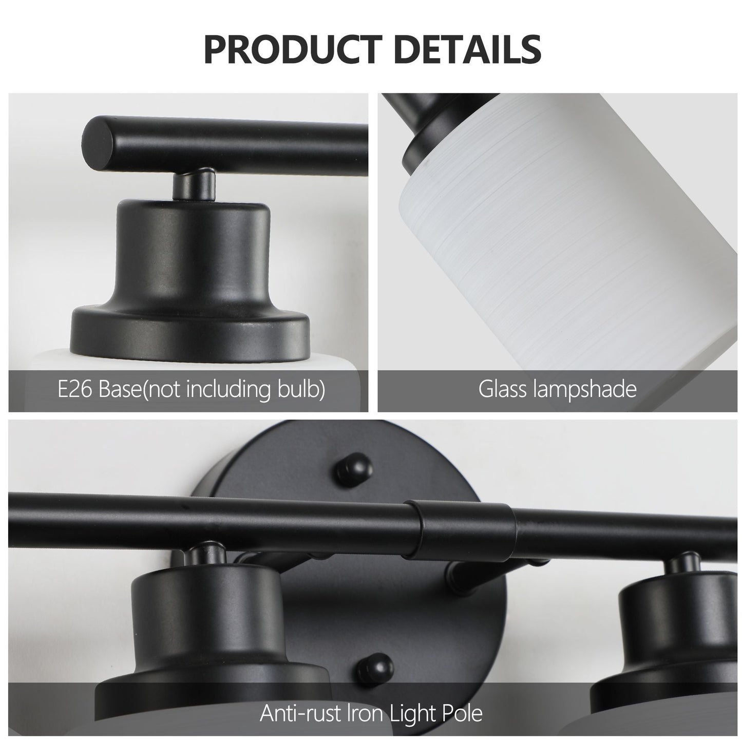 31" Modern 5-Light Vanity Bathroom Mirror Light, Frosted White Glass with Black Iron Frame, Contemporary Wall Sconce for Bedroom, Bathroom, and Dressing Room (Bulb Not Included)