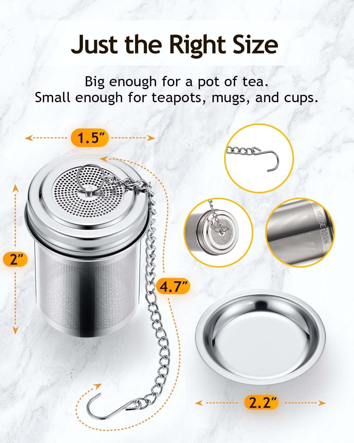 2 Pack Tea Infuser, Extra Fine Mesh Tea Infusers for Loose Tea, 18/8 Stainless Steel Tea Strainer with Extended Chain Hook, Tea Steeper for Brew Tea, Spices & Seasonings