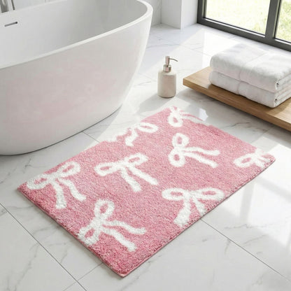 Bow Coquette Cute Bath Mat (20 X 32 Inch) – Non-Slip Absorbent Bathroom Rug For Vanity, Shower, Bedroom & Kitchen | Perfect Christmas Holiday Decor & Gift