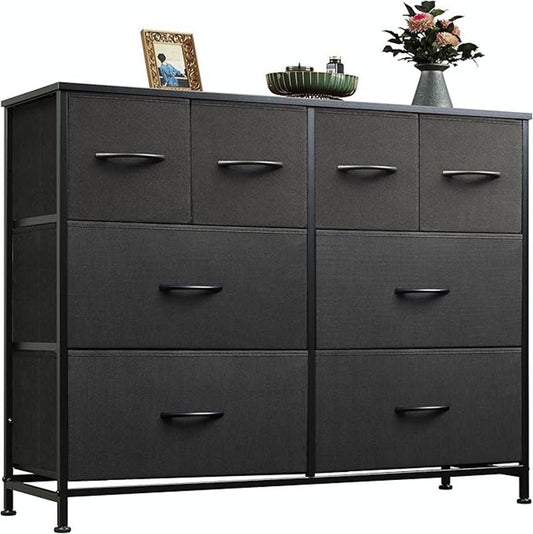 Dresser for Bedroom with 8 Drawers, Wide Fabric Dresser for Storage and Organization, Chest of Drawers, Dressers for Living Room, Closet, Hallway, Dark Grey