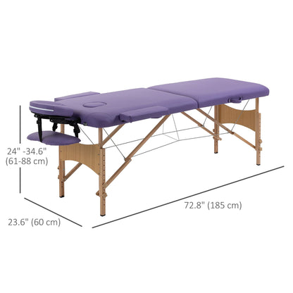 Portable Massage Table 72 Inch Adjustable Spa Bed Foldable Facial Couch with Carry Case Purple