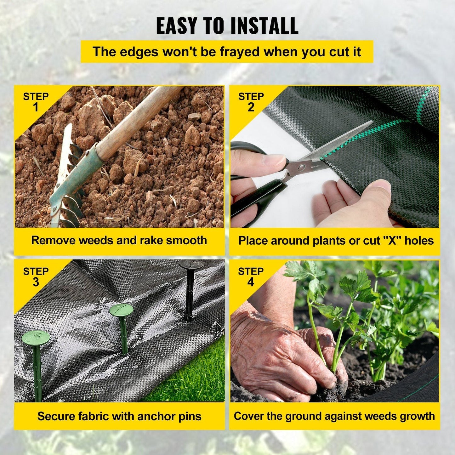 VEVOR Weed Control Fabric 6ft x 300ft - Geo Textile Fabric Heavy Duty - Woven Ground Cover for Commercial Greenhouse, Yard, Garden Barrier Cloth Blocker Mat