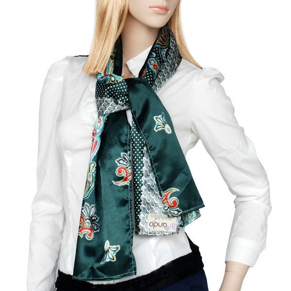 Blando Sega Green Paisley & Multi-Pattern Fashion Graceful Soft Silk Scarf/Wrap/Shawl(Small)