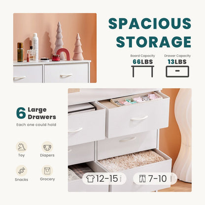 Dresser for Bedroom 6 Drawers Wide Fabric Storage Units Chest of Drawers for Bedroom with Metal Frame and Wooden Top for TV