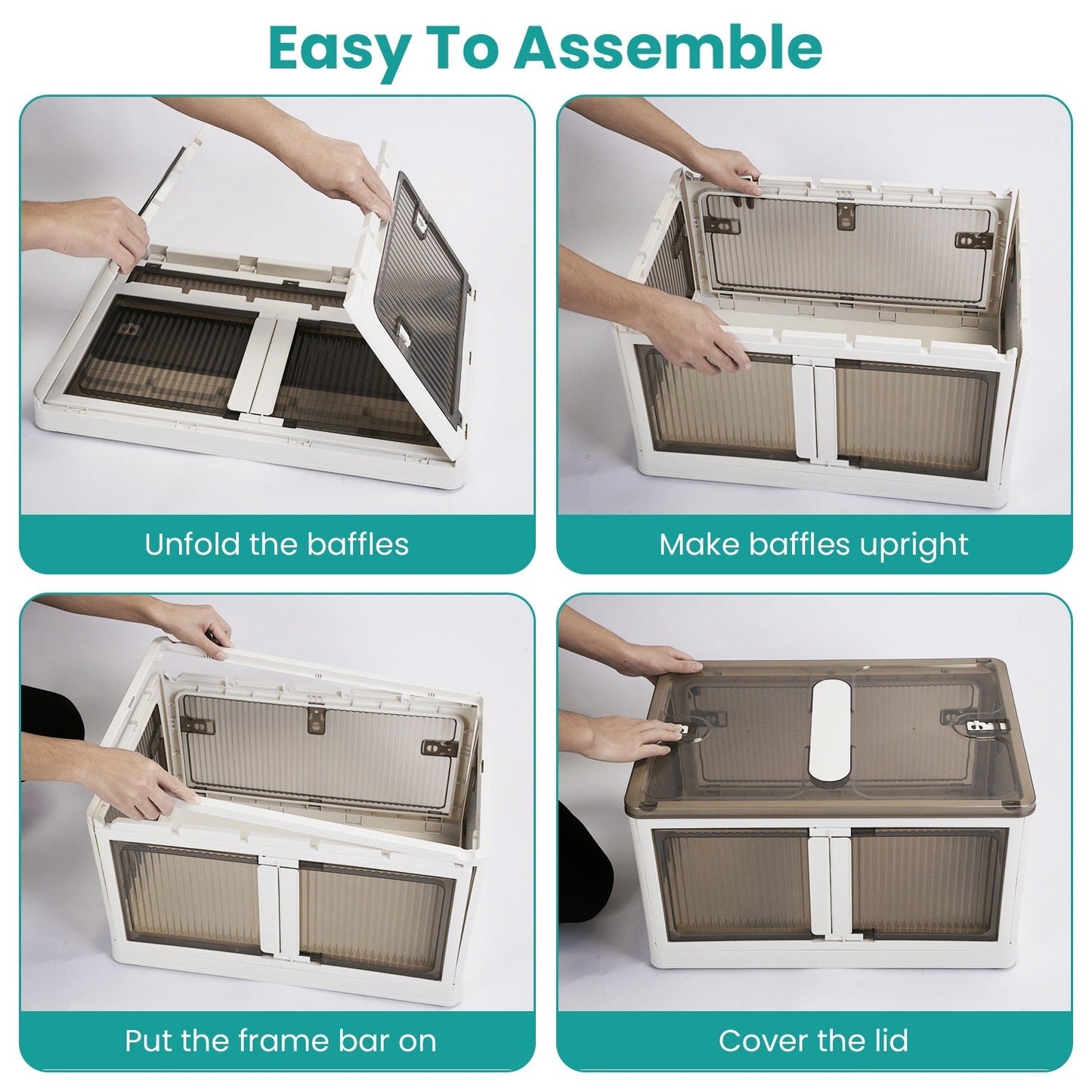 3Pcs Foldable Storage Bins with Lid 4 Doors Collapsible Stackable Closet Organizer Containers with Lock 4Pcs Wheels
