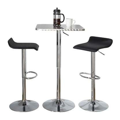 Bistro Square-Ale Contemporary Adjustable Bar Set in Silver and Chrome Metal with Black PVC and Oval Footrest by - 3 Piece