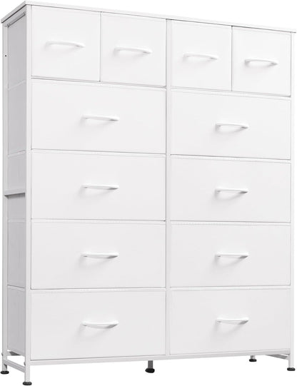 Tall Dresser for Bedroom with 12 Drawers, Dressers & Chests of Drawers, Fabric Dresser for Closet, Living Room, Storage Dressers with Storage Drawers, Steel Frame, Wood Top