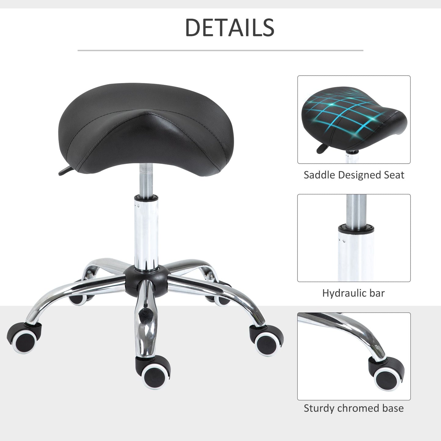 Adjustable Elegance: Hydraulic Salon Stool, Rolling Swivel Saddle Chair, PU Leather Beauty Seat for Spa, Black Finish