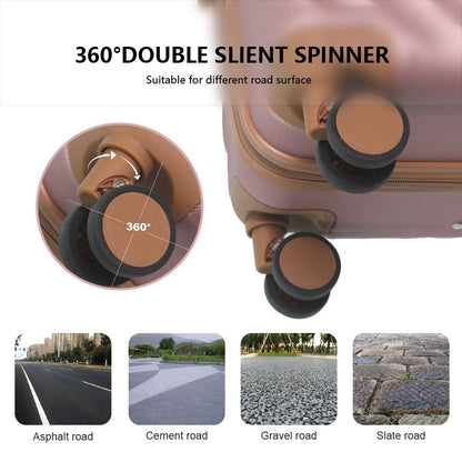 Luggage Sets ABS Hardshell 3pcs Luggage, Lightweight Durable Suitcase sets Spinner Wheels Suitcase with TSA Lock 20''24''28'' Available(Rose Gold )
