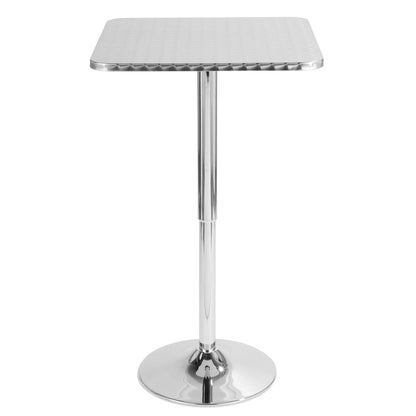Bistro Contemporary Adjustable Square Bar Table in Silver by