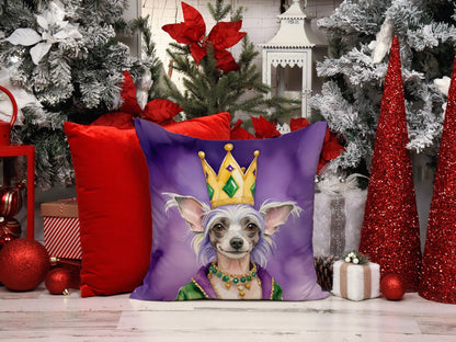 Chinese Crested King of Mardi Gras Throw Pillow Machine Washable, Indoor Outdoor Decorative Pillow for Couch, Bed or Patio, 18Hx18W