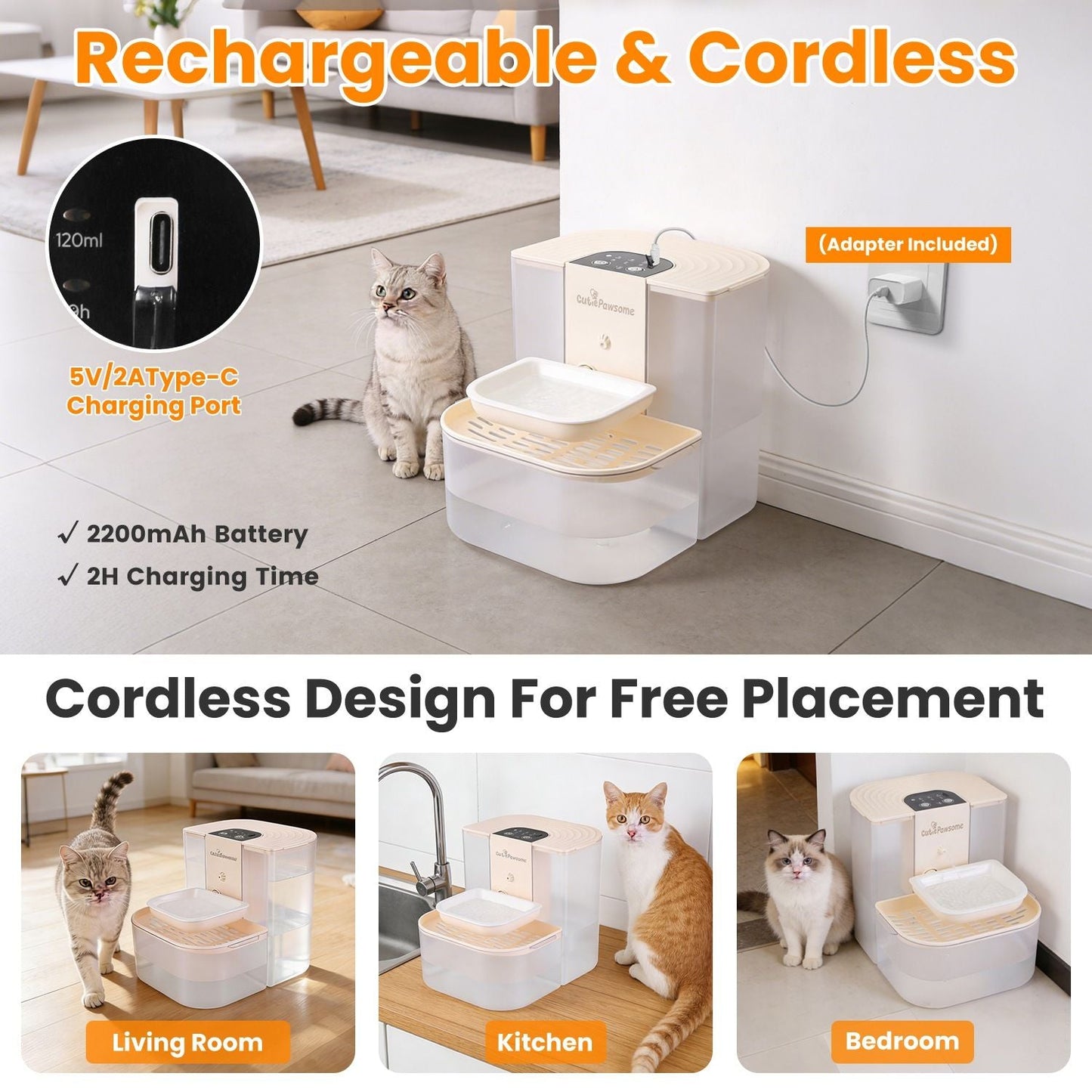 Smart Pet Water Fountain Automatic Cat Water Dispenser 4.5L Cordless Rechargeable Dog Water Fountain Self-Refill with 3 Adjustable Volume 3 Time Intervals Remote Control Cleaning Brush